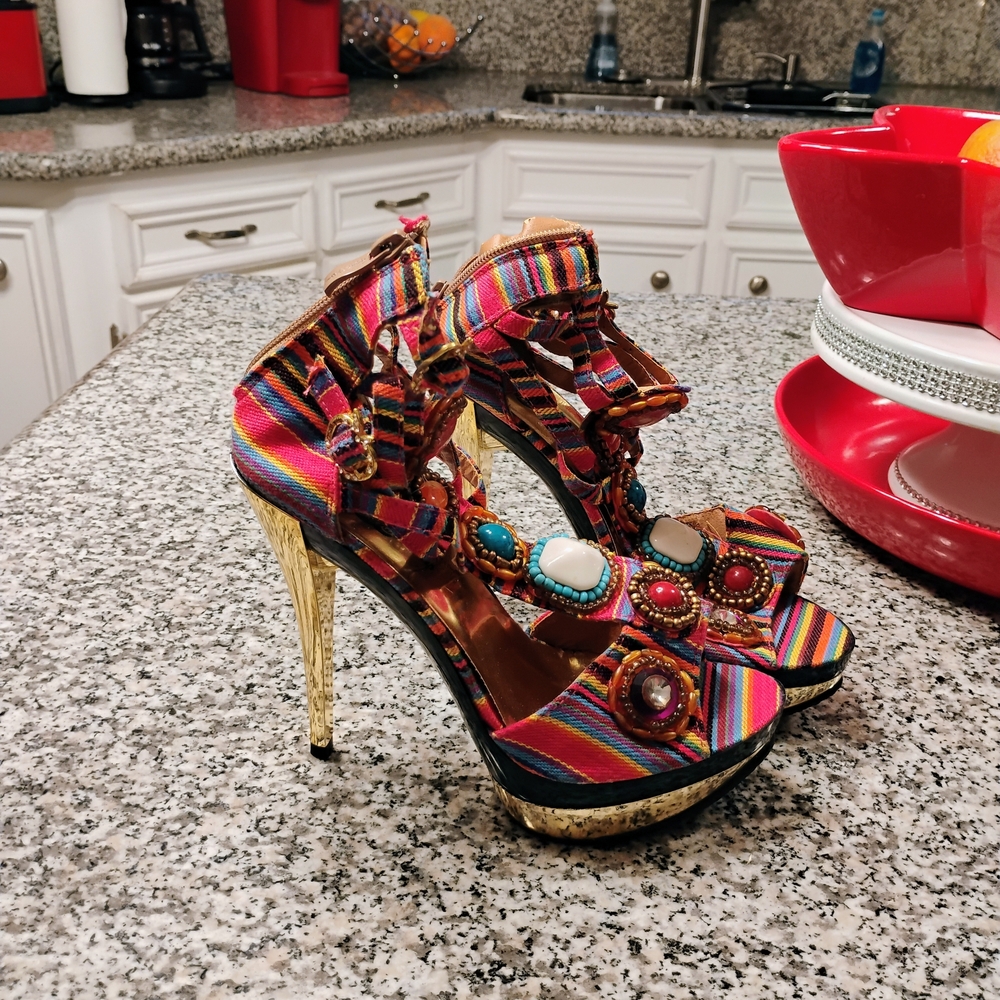Brand New Without The Box.. Colorful Striped Women's Heels